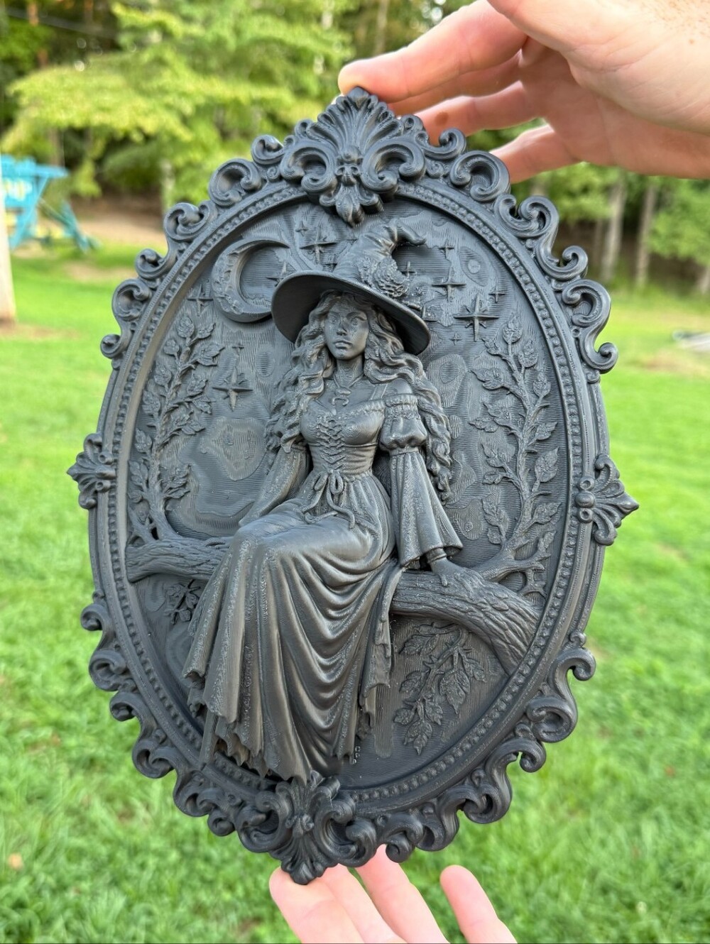 Handcrafted Black Witch Wall Plaque - Decorative Home Art